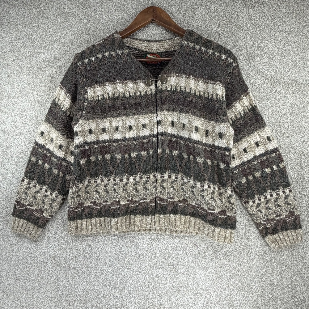 ALPS Sweater Lg Fair Isle‎ Metal Clasp Cardigan Knit Cottage Core Granola Boho